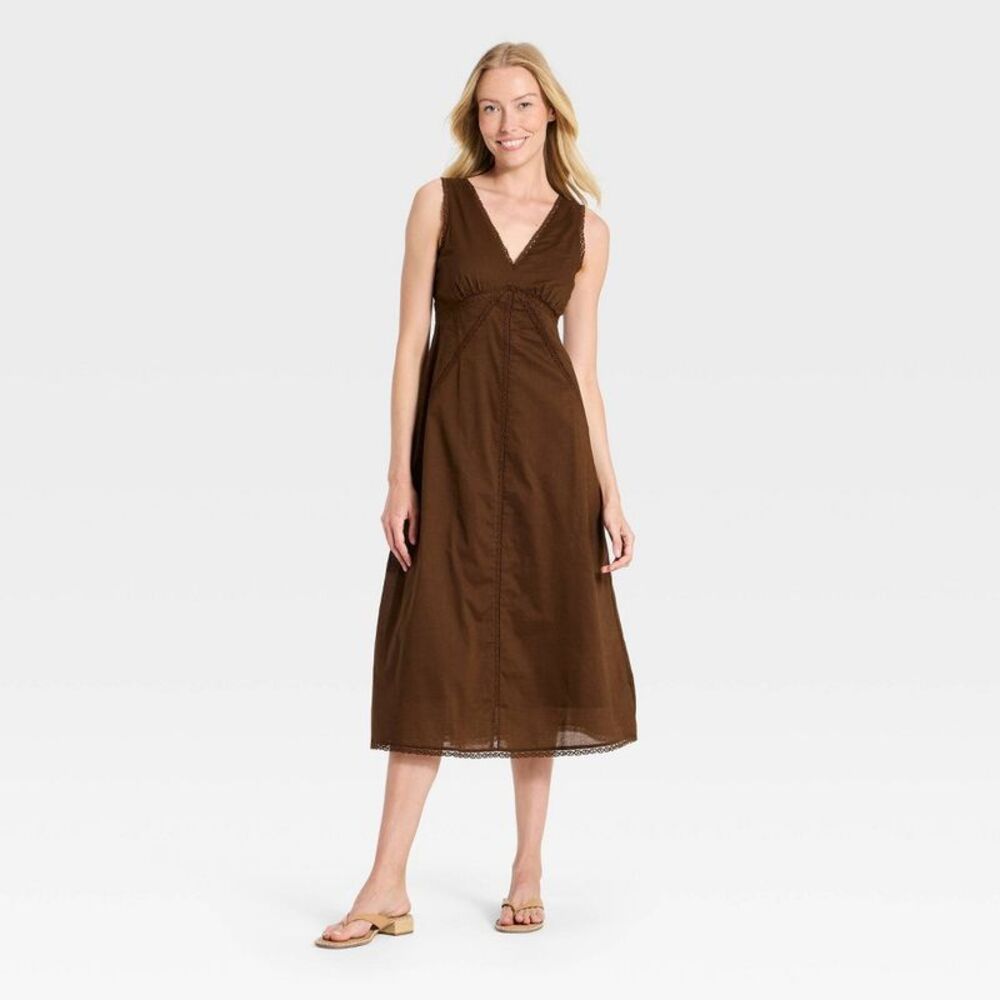 Women's Lace Trim Midi Slip Dress - Universal Thread Brown S